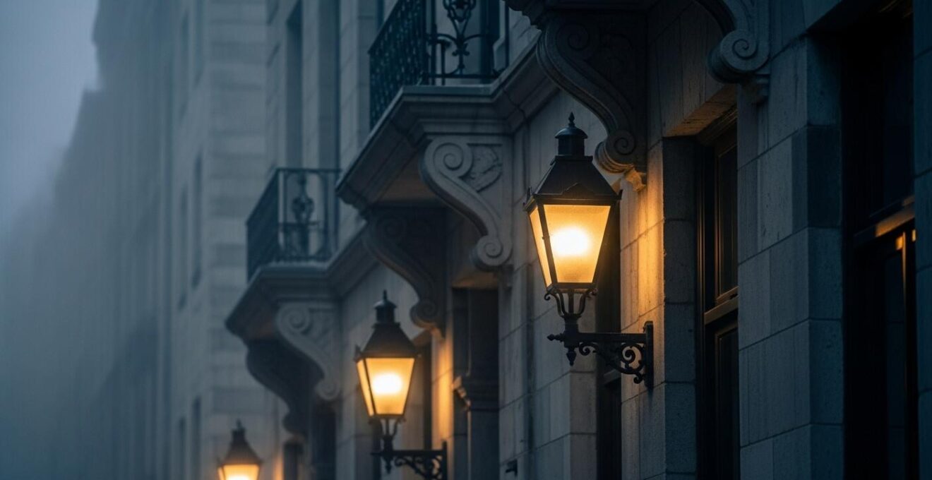 Photographie nocturne et atmosphérique d'une rue du Mille Carré Doré avec éclairage ancien et ambiance mystérieuse