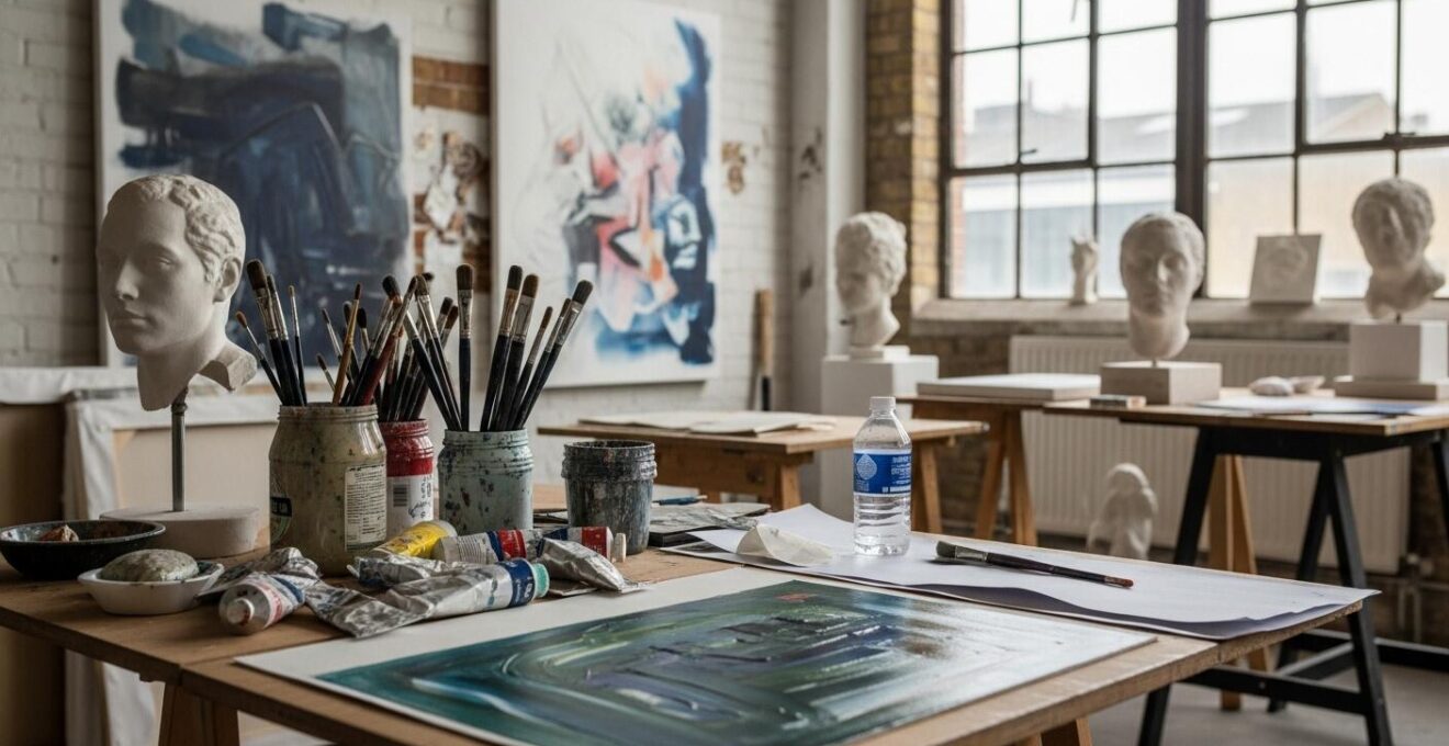 Atelier d'artiste dans un ancien entrepôt rénové du Mile End avec lumière naturelle