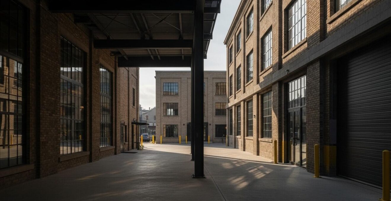 Façades industrielles rénovées du Mile End avec une ambiance artistique et urbaine