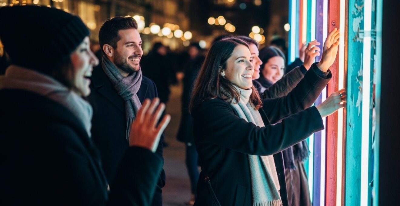 Installation lumineuse interactive dans le Quartier des Spectacles avec public engagé