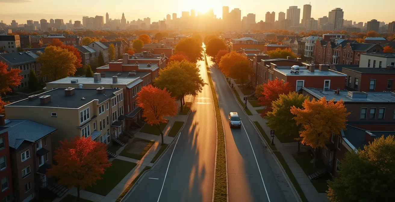 Vue aérienne stylisée du circuit gastronomique entre le Mile End et le Plateau Mont-Royal