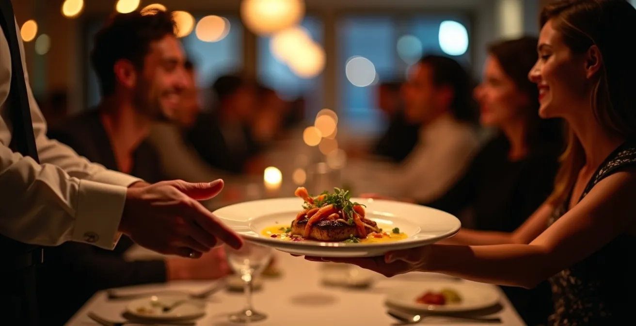 Salle de restaurant montréalais branché en soirée avec éclairage tamisé et ambiance chaleureuse
