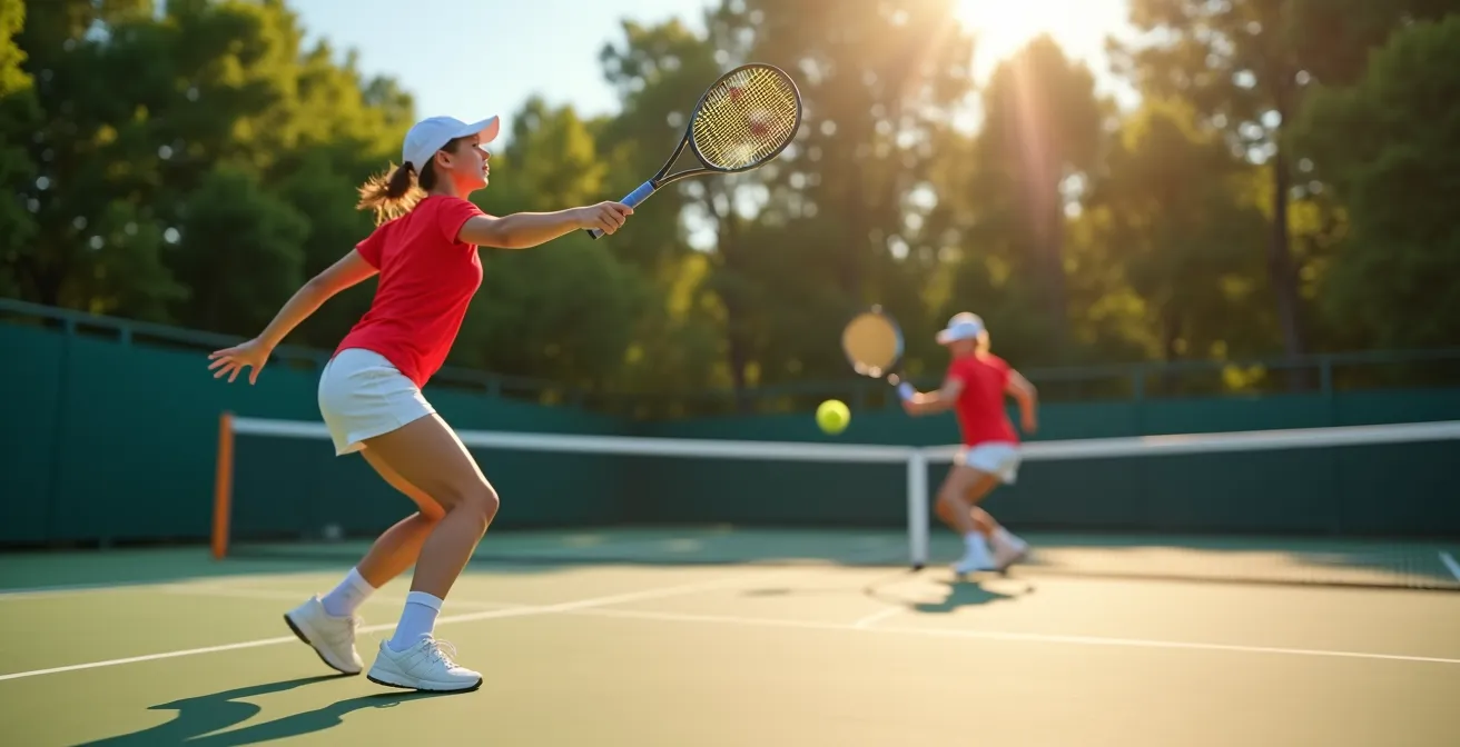 Terrain de tennis extérieur dans un parc de Montréal avec joueurs en action